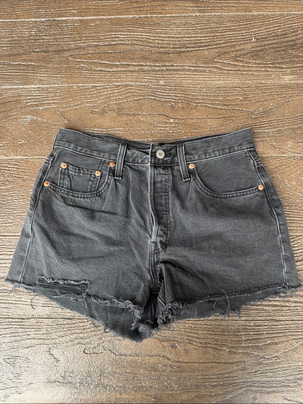 Levi's Black Frayed Hem Denim Shorts